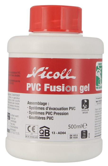 Colle PVC Fusion GEL prise rapide avec PINCEAU (Pôt : 500ml)